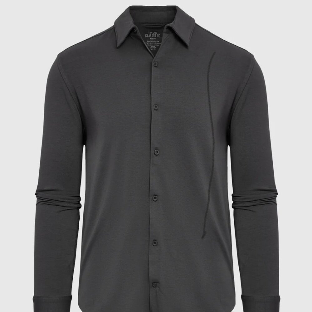 True Classic Long Sleeve Knit Shirt - Carbon - Men's Size M - TCT4211